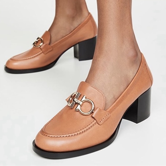 Salvatore Ferragamo Shoes - Vintage Salvatore Ferragamo Leather Gancini Brown Leather Buckled Heeled Loafers
